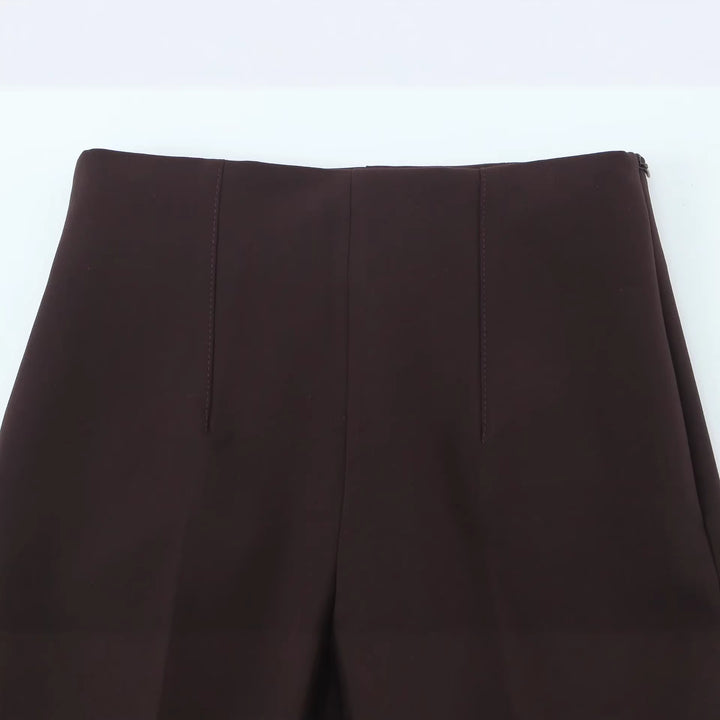 Damen Weite High‑Waist‑Hose mit Bundfalte und seitlichen Beinschlitzen Drune