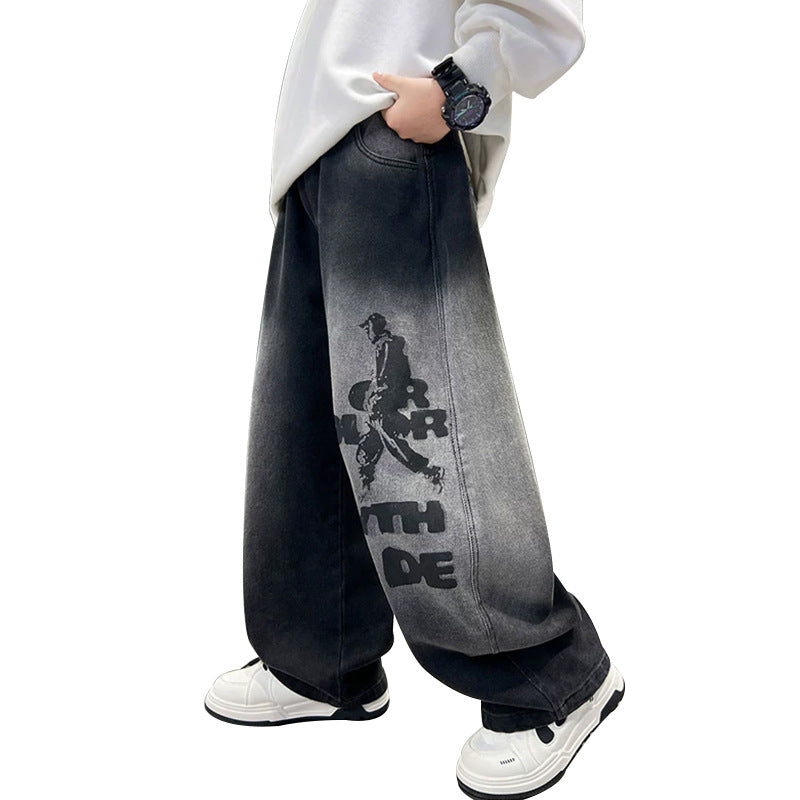 Unisex moderne Baggy-Jeans mit grafischem Druck Drune