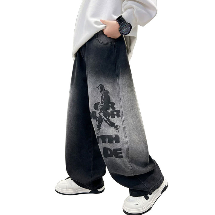 Unisex moderne Baggy-Jeans mit grafischem Druck Drune