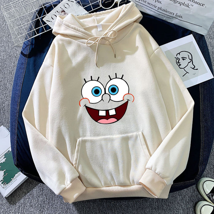 Damen nan Kapuzenpullover mit verspieltem Monstergesicht, Bandagen-Applikation und Kängurutasche Drune