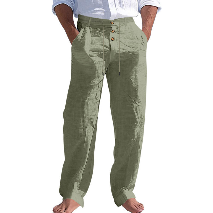 Herren lässige Leinenhose mit hohem Bund und bequemen Taschen Drune