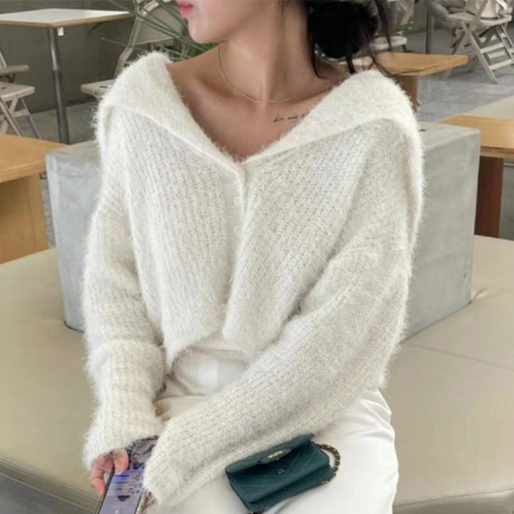 Damen Kurzstrickjacke mit weichem, luftigem Material und Kapuze Drune