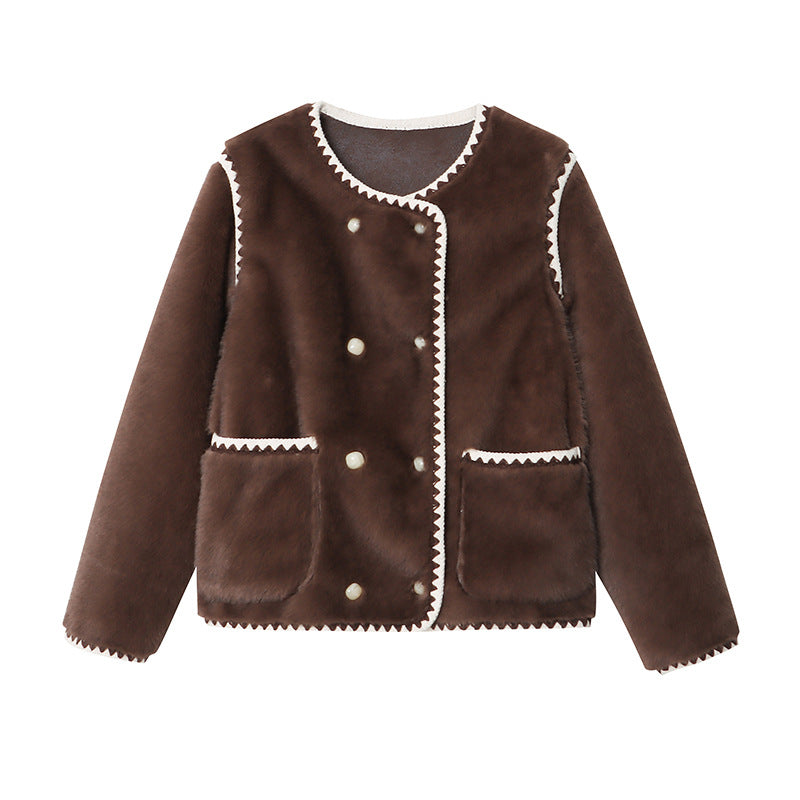 Damen Fleecejacke mit dekorativen Knopfdetails Drune