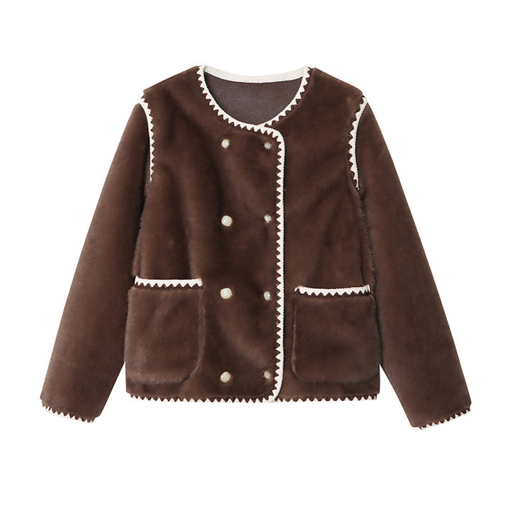 Damen Fleecejacke mit dekorativen Knopfdetails Drune