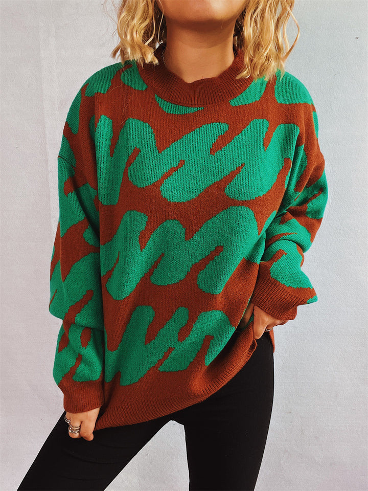 Damen Oversized Strickpullover mit auffälligem Muster Drune