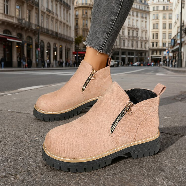 Damen nan Wildlederoptik-Ankleboots mit seitlichem Reißverschluss, Pull-Tab und profilierter Traktorsohle Drune
