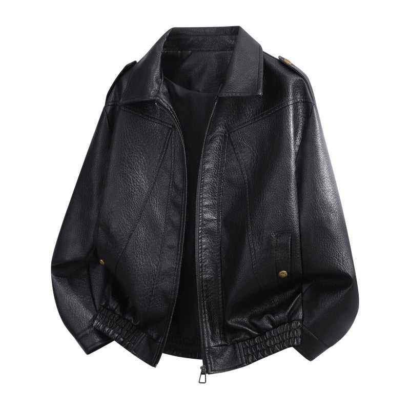 Damen Mode-Lederjacke mit hohem Kragen Drune