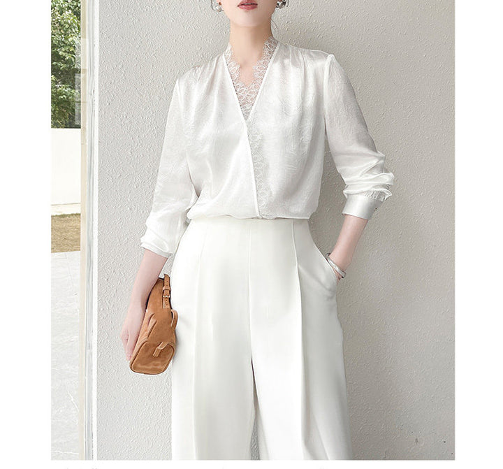 Damen Elegante und raffinierte Bluse mit Spitzenkragen Drune