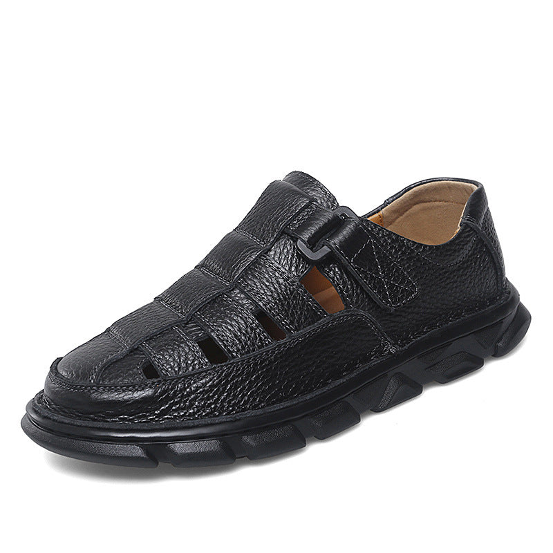Herren offene Leder-Sandalen mit praktischem Klettverschluss und rutschfester Sohle Drune