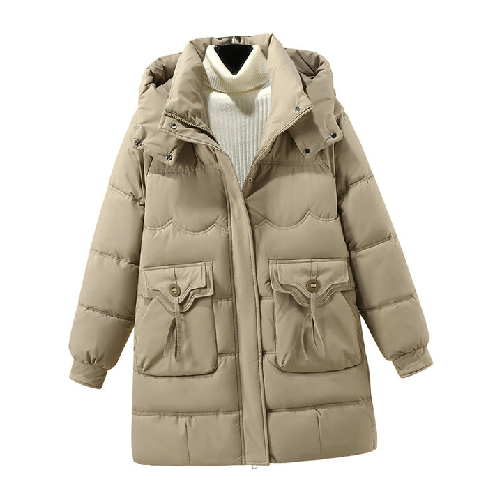 Damen Lange Pufferjacke mit praktischem Kapuzenkragen und großen Taschen Drune