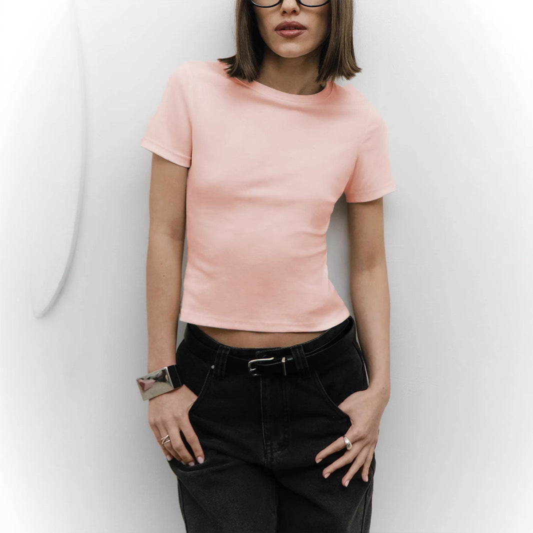 Damen Figurbetontes Basic-T-Shirt mit Rundhalsausschnitt Drune