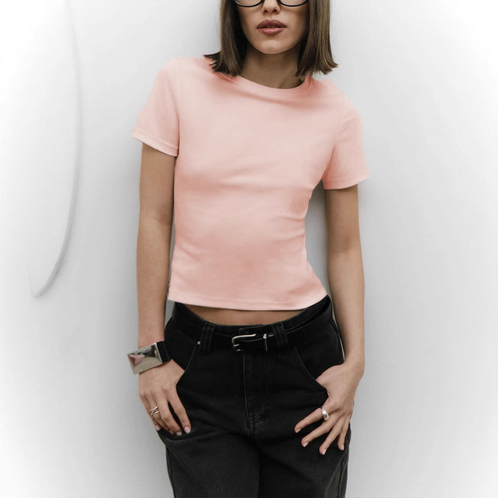 Damen Figurbetontes Basic-T-Shirt mit Rundhalsausschnitt Drune