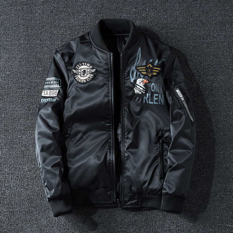 Men's  patch-detail glossy flight bomber with ribbed trims Drune