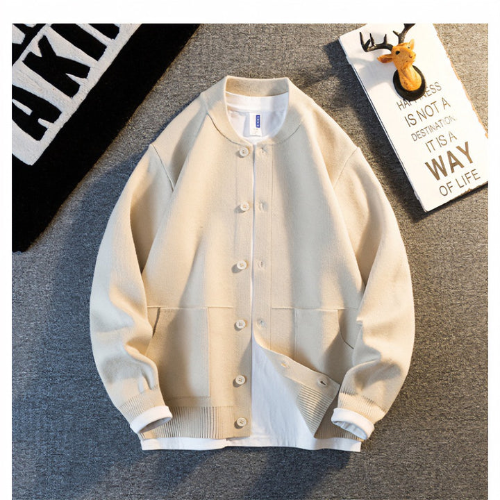 Unisex Feinstrick-Cardigan mit Rundhals, aufgesetzten Taschen und Rippbündchen Drune