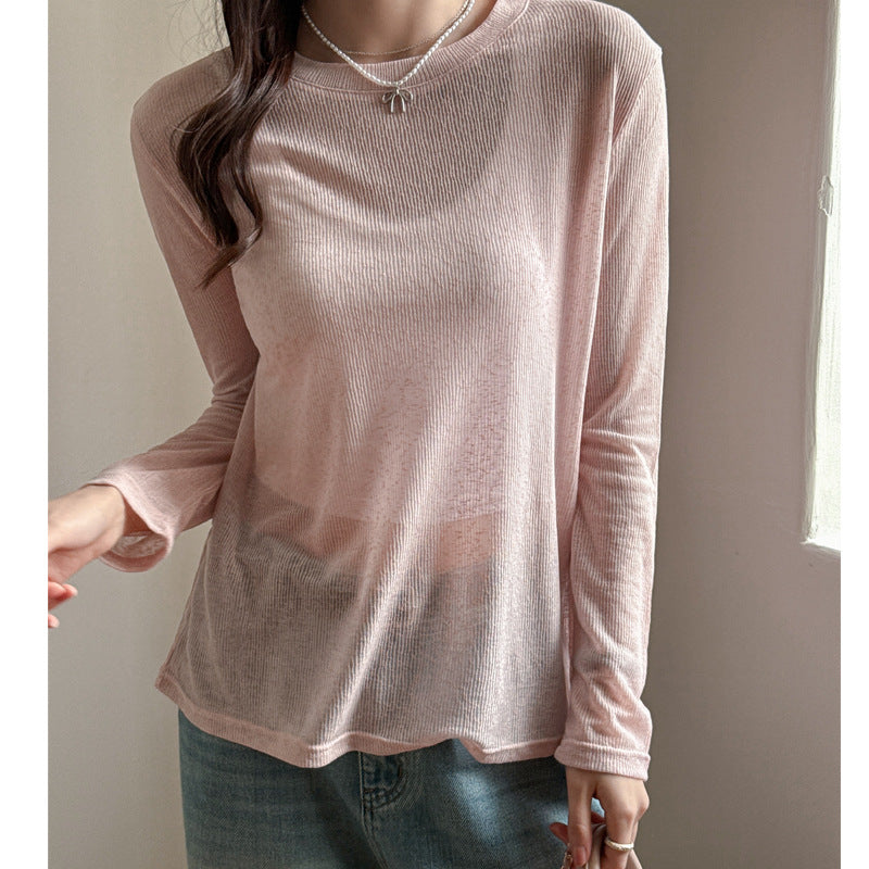 Damen lockeres Langarmshirt aus leichtem, atmungsaktivem Material mit feiner Rippstruktur Drune