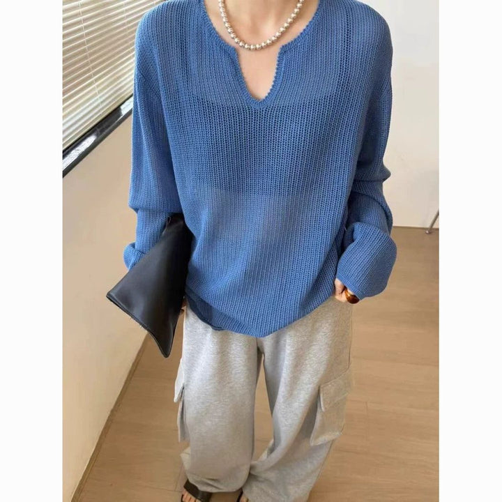 Damen lässiger Pullover mit schickem V-Ausschnitt Drune