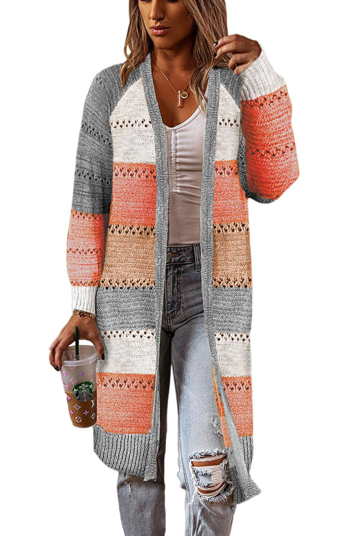 Damen Strickjacke mit modischem Farbblockdesign und luftigen Häkelstrickdetails Drune