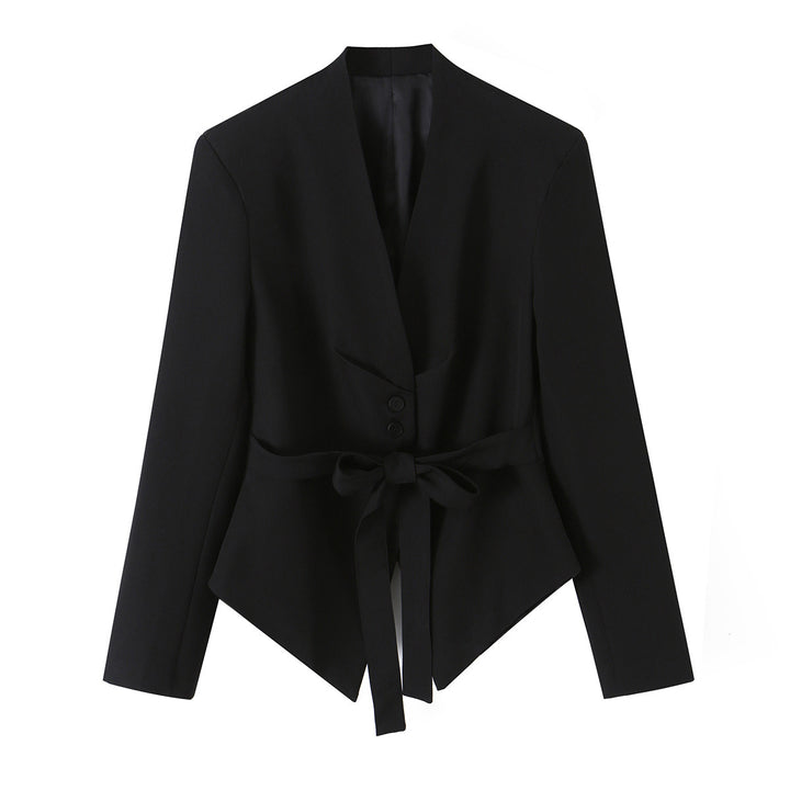 Damen Taillierter Blazer mit V-Ausschnitt, schmaler Bundschärpe und spitzem Saum Drune