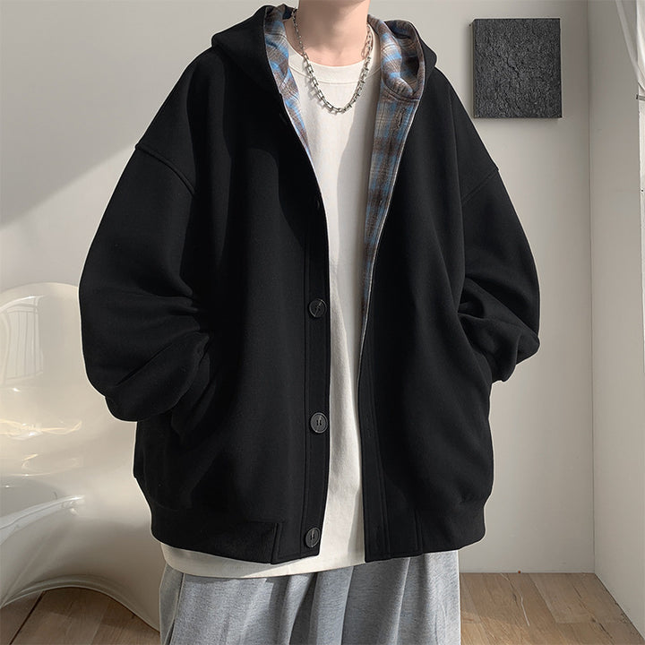 Herren lässige Oversized Jacke mit Kapuze und funktionalen Details Drune