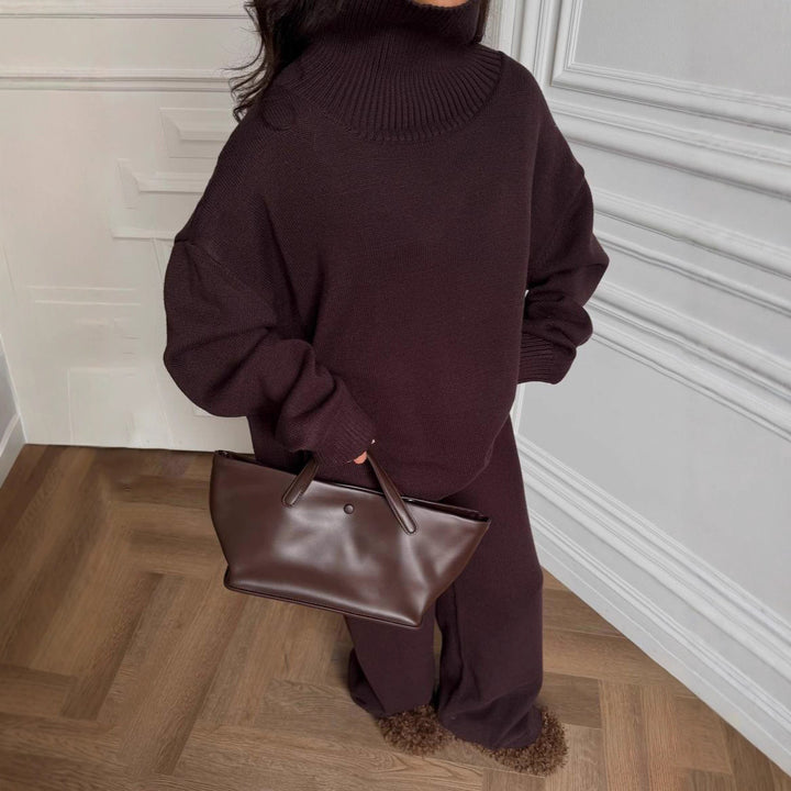 Damen Oversized Strickpullover mit hohem Kragen Drune