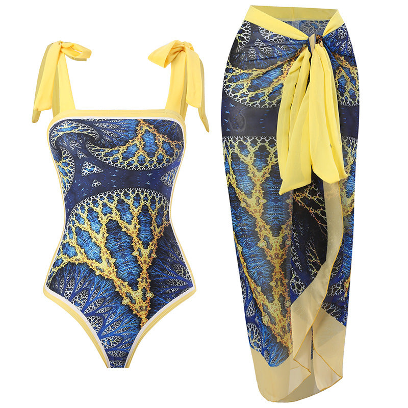 Damen Wickelrock mit elegantem Aquarell-Muster und Bindegürtel Drune