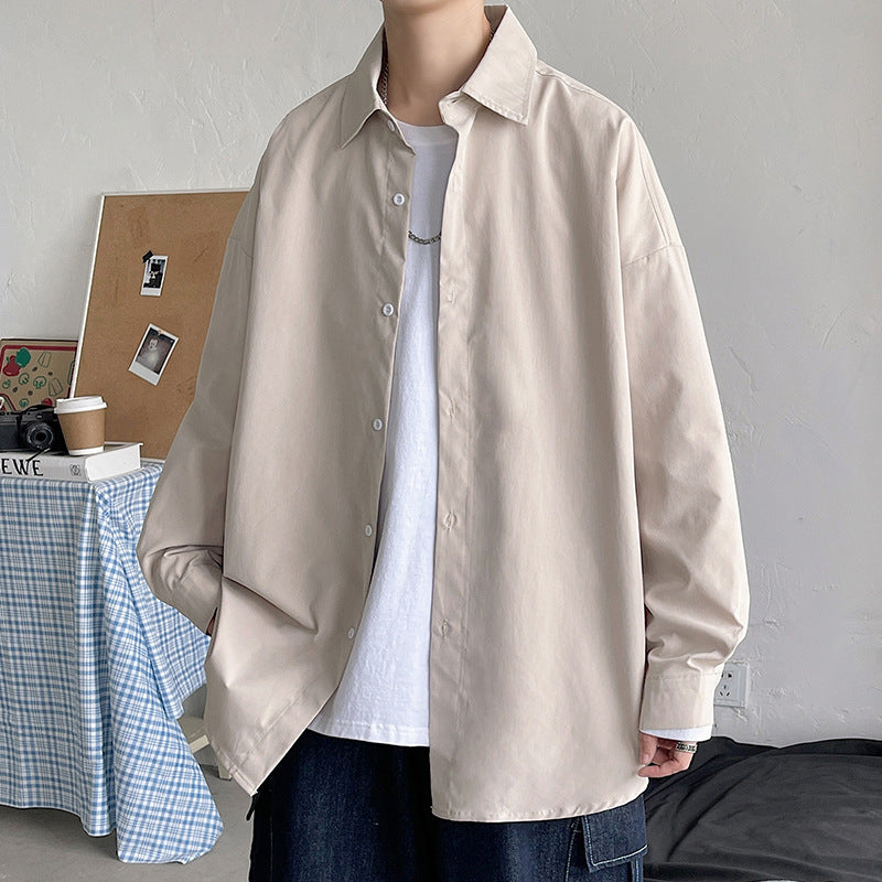 Herren nan leichtes Overshirt-Hemdjacke aus Baumwollmix mit verdeckter Knopfleiste, überschnittener Schulter und abgerundetem Saum Drune