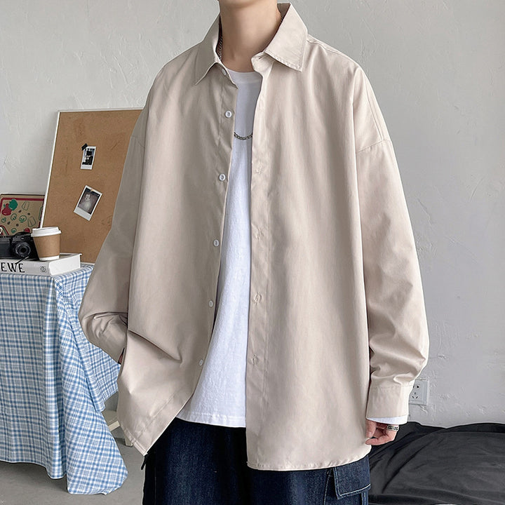 Herren nan leichtes Overshirt-Hemdjacke aus Baumwollmix mit verdeckter Knopfleiste, überschnittener Schulter und abgerundetem Saum Drune