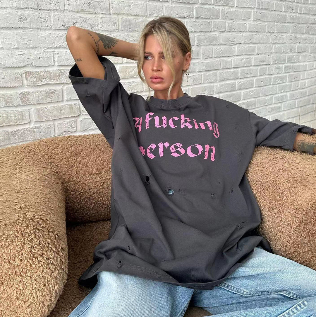 Damen Oversized T-Shirt mit modischen Distressed-Details Drune
