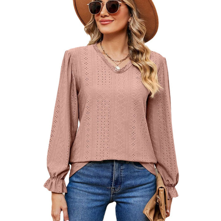 Damen elegantes Blusentop mit aufwendigem Lochmuster und lässigem Schnitt Drune