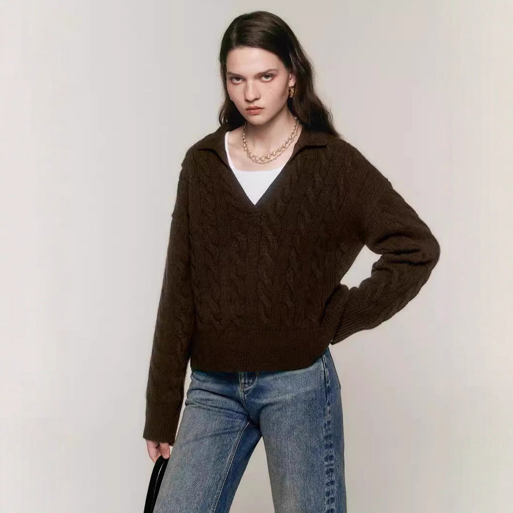 Damen Grobstrickpullover mit V-Ausschnitt Drune
