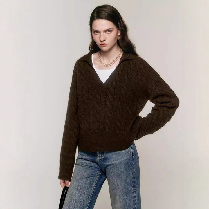 Damen Grobstrickpullover mit V-Ausschnitt Drune