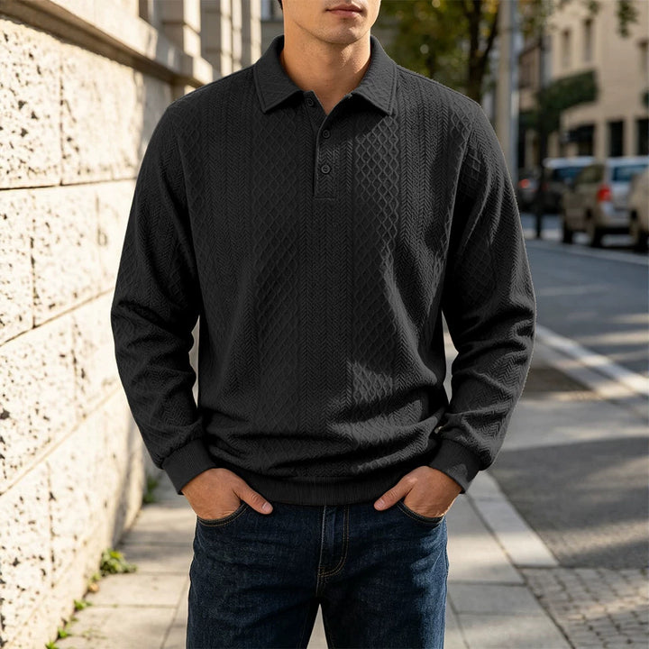Herren Feinstrick-Poloshirt mit Zopfmuster und gerippten Bündchen Drune