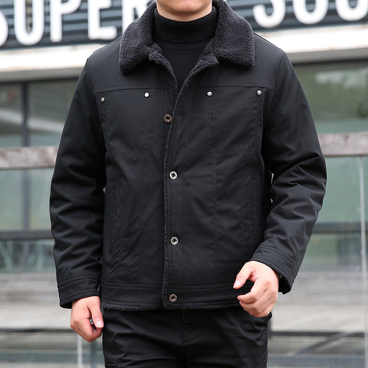 Herren Kurzjacke mit Teddyfutter und Umlegekragen, winddichte Übergangsjacke Drune