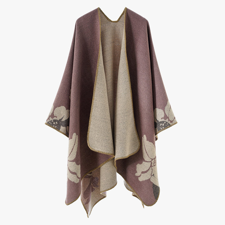 Damen Wendbarer Wollmix-Cape mit floralem Jacquard und offenem Fall Drune