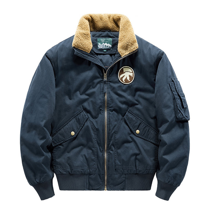 Herren Vintage-Canvas Pilotenjacke mit Teddykragen und wattierter Steppinnenlage Drune
