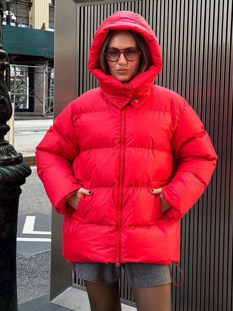 Damen Oversize Stepp-Pufferjacke mit abnehmbarer Kapuze und Zwei-Wege-Reißverschluss Drune