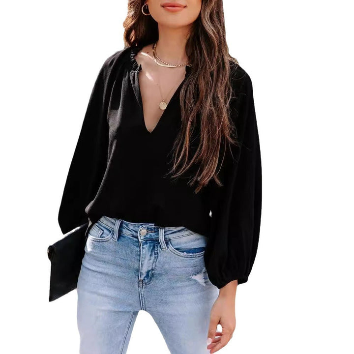 Damen elegante Bluse mit V-Ausschnitt Drune
