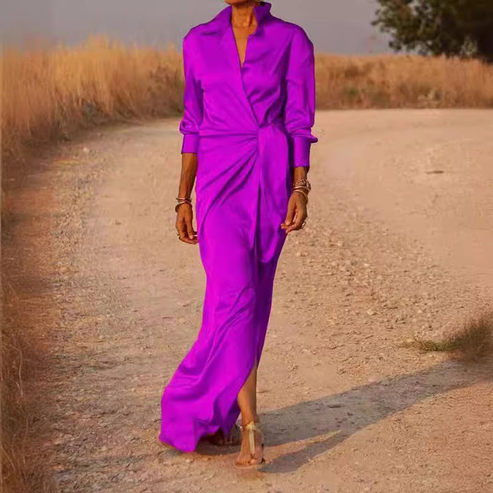 Damen Elegantes Wickel-Maxi-Kleid mit vielseitigem Kragen und seitlichem Schlitz Drune