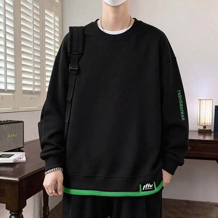 Herren Oversize‑Sweatshirt mit kontrastierenden Ärmeln, Rundhalsausschnitt & Labelpatch Drune