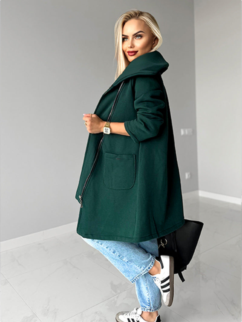 Drune | Reißverschluss Revers Mid Length Fleece Sweatshirt Jacke