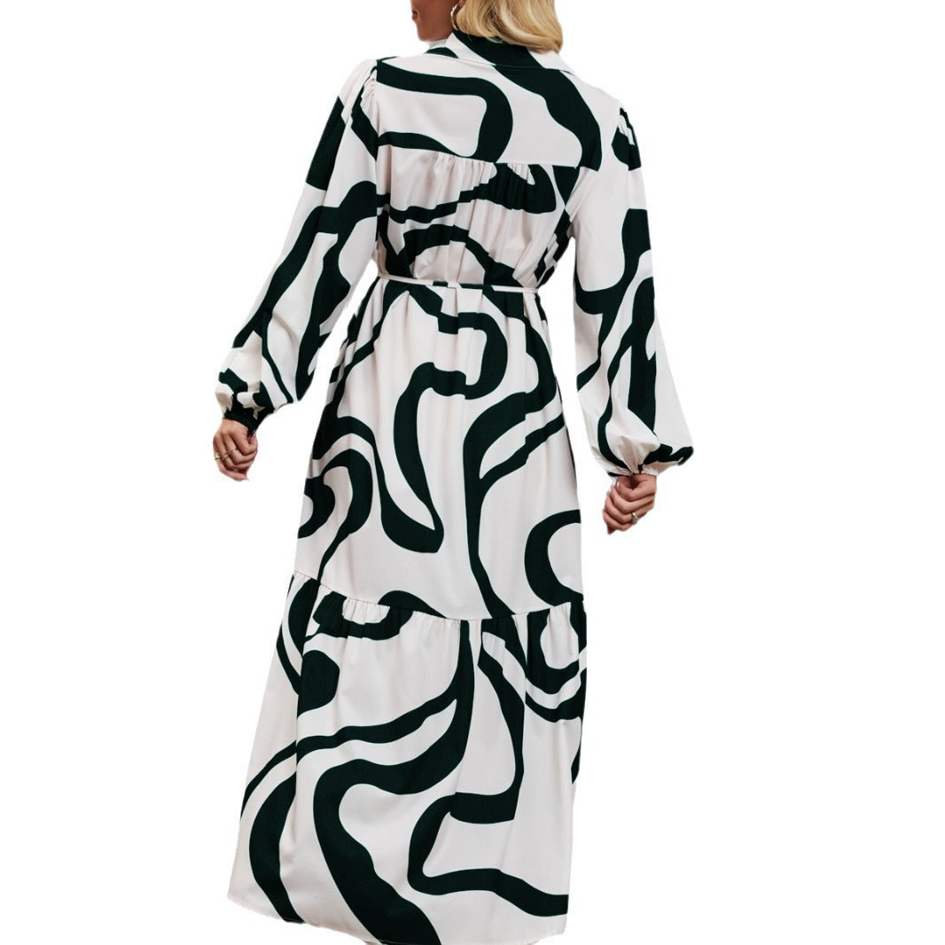 Damen nan gemustertes Hemdblusenkleid mit Taillenkordel, durchgehender Knopfleiste und seitlichem Schlitz Drune