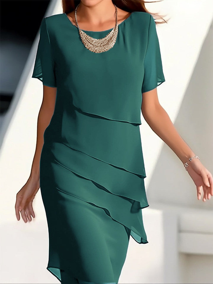 Damen elegantes Wickelkleid mit Schichten Drune