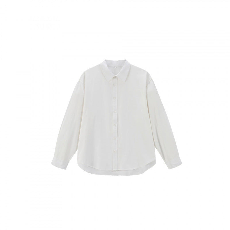 Damen Lockeres Oversize-Blusenhemd mit Kentkragen, durchgehender Knopfleiste und abgerundetem Saum Drune
