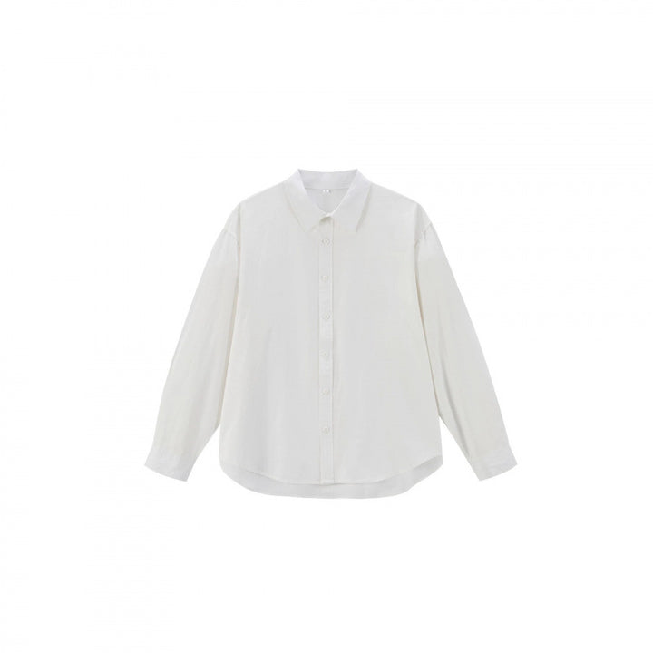 Damen Lockeres Oversize-Blusenhemd mit Kentkragen, durchgehender Knopfleiste und abgerundetem Saum Drune