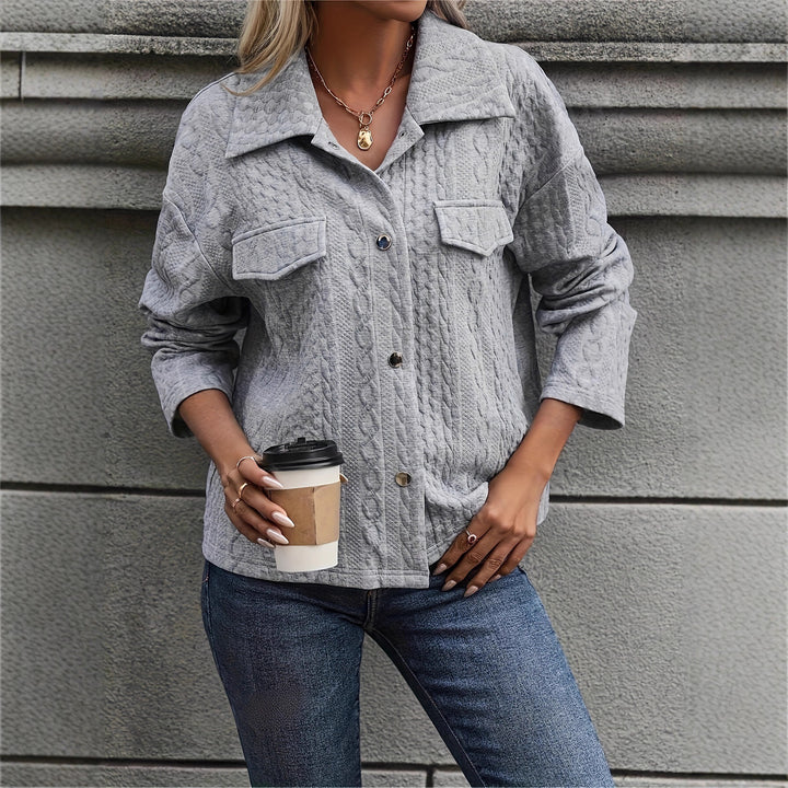 Damen Strukturierte Stepp-Hemdjacke mit Pattentaschen Drune