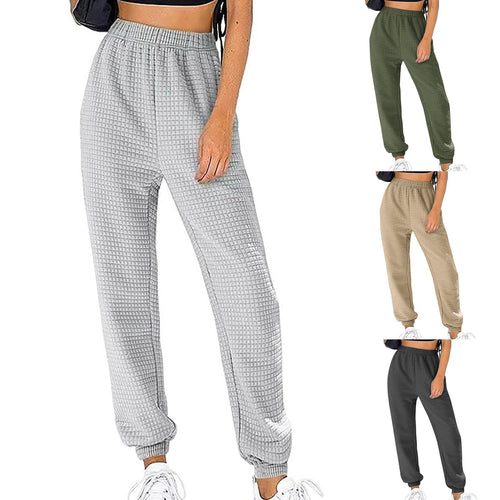 Damen Waffelstrick-Jogginghose mit hoher Taille und elastischen Bündchen Drune