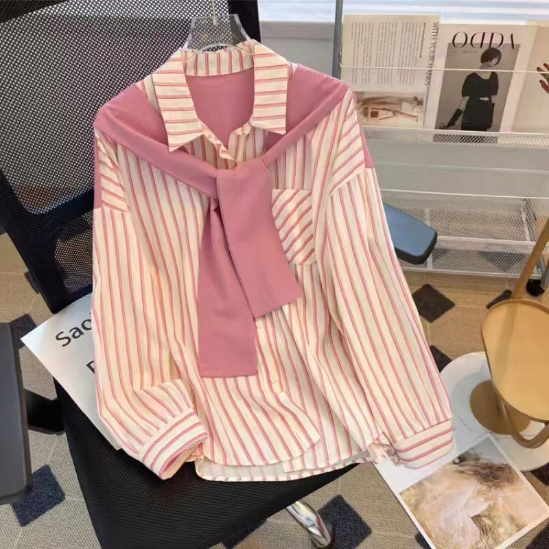 Damen gestreifte Bluse mit lässigem Kragen Drune