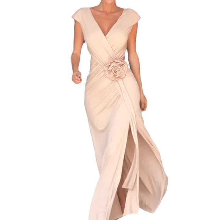Damen Elegantes Wickelkleid mit floralem Detail und Schlitz Drune