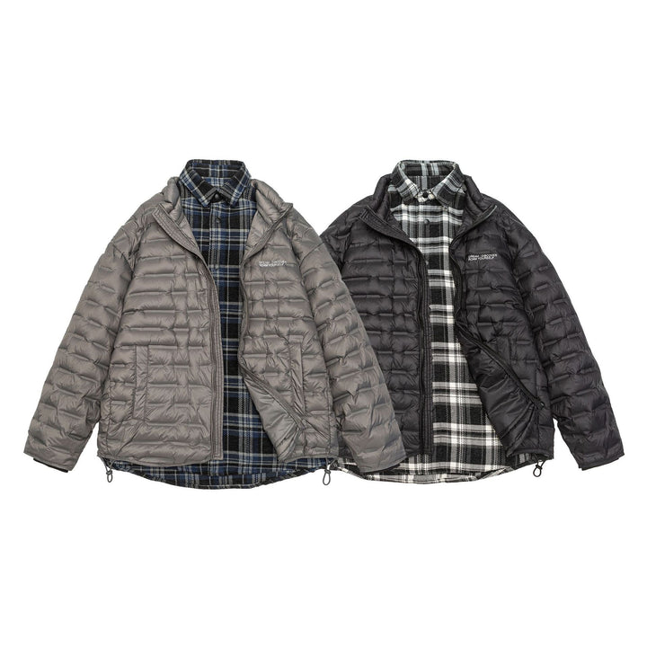 Herren Leichte gesteppte Hybridjacke mit kariertem Innenfutter und Tunnelzug Drune