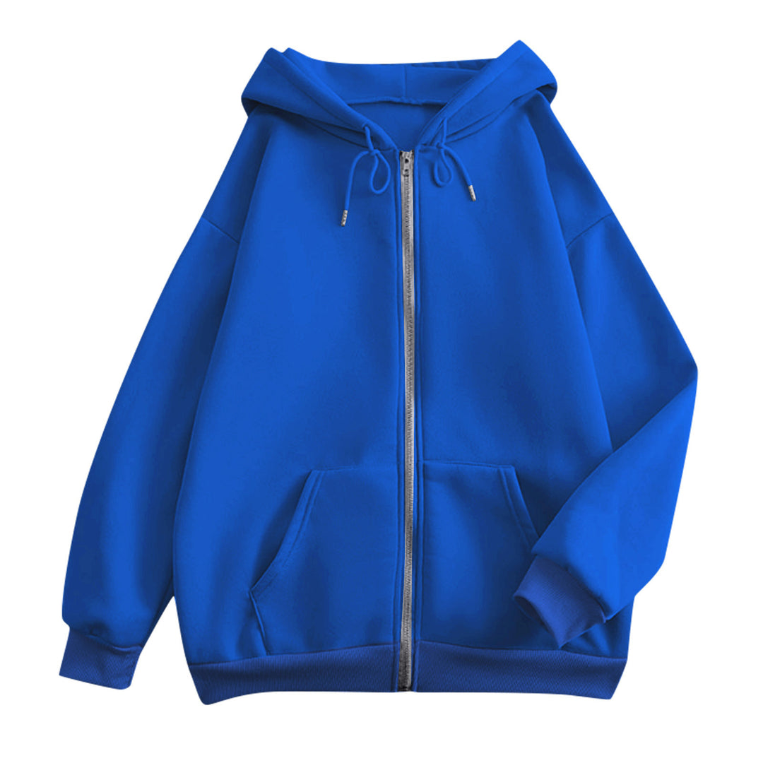 Damen nan extrabreite Zip-Kapuzenjacke mit weichem Fleecefutter, Kängurutaschen und gerippten Bündchen Drune